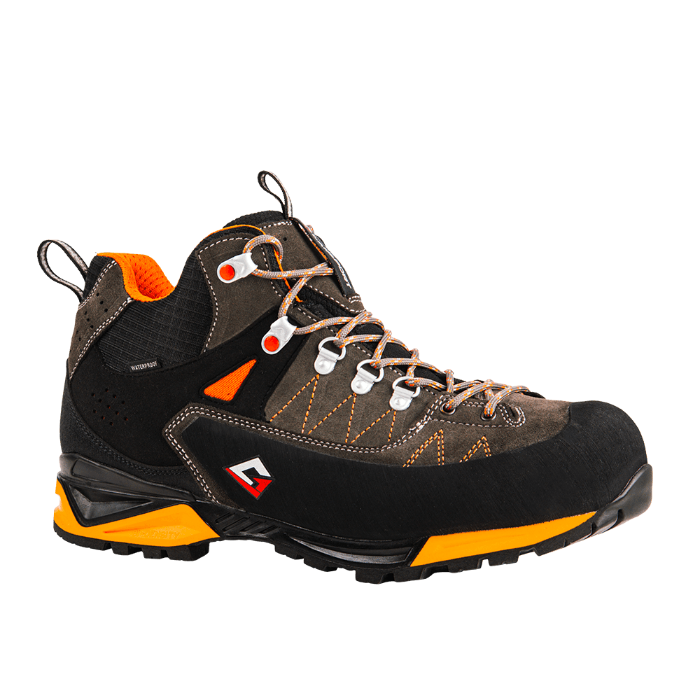 Chaussures de sécurité S7S Mountain Tech Mid anthracite orange pour travaux en montagne et carrière semelle Vibram