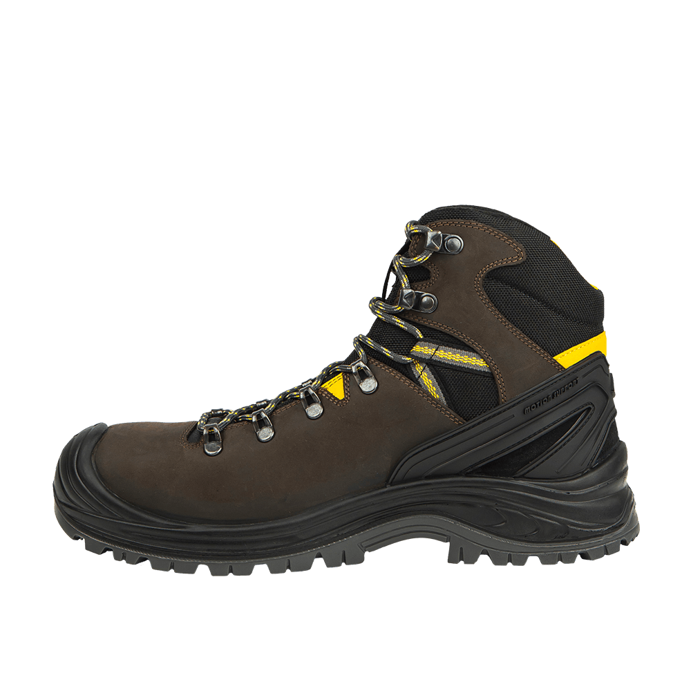 Motion Mid S3S brown yellow safety boots stability and protection for construction
